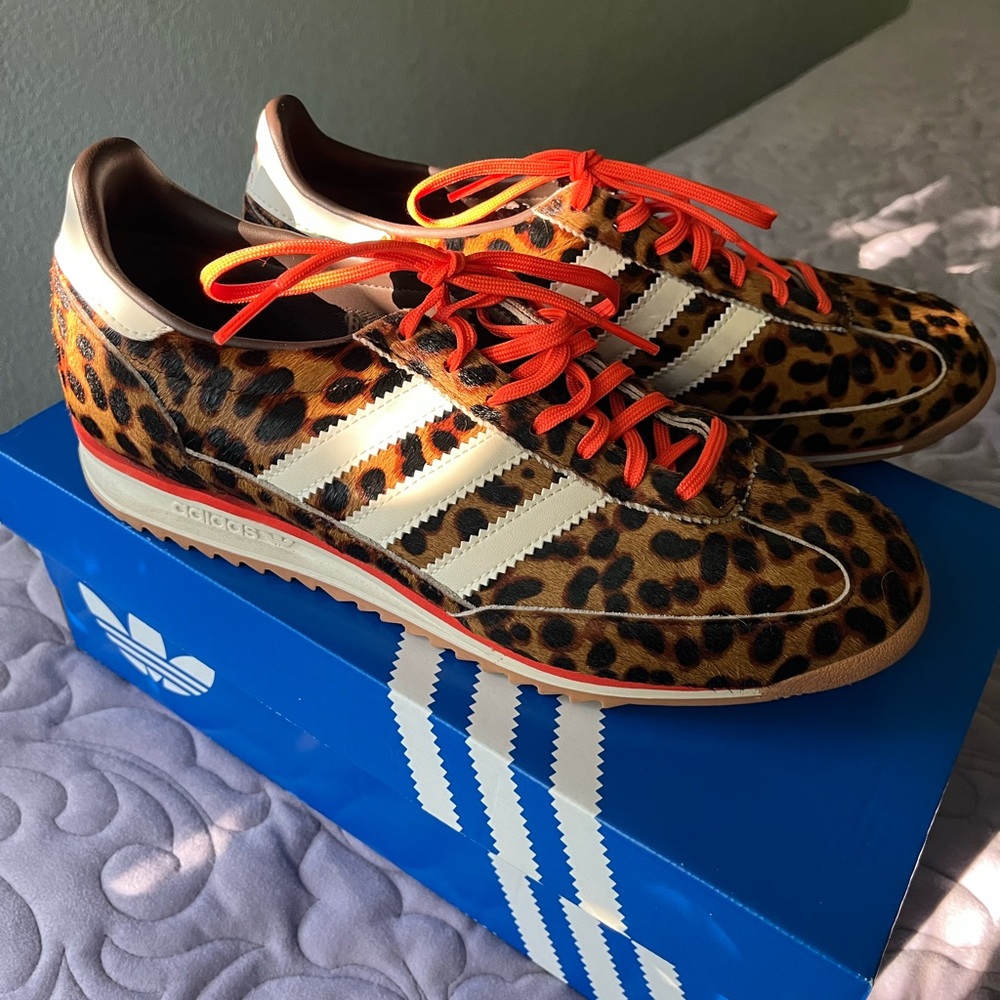 Adidas SL 72 OG Sneakers in Leopard Print With Orange Laces 9